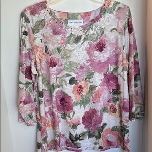 Alfred Dunner Women's Floral Blouse - Pink and Green
